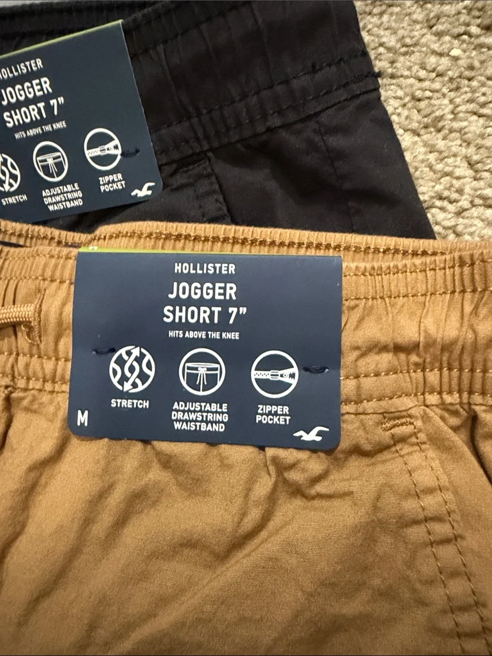 Hollister Men's Athletic Drawstring Shorts — Black, Gray & Tan - Picture 4 of 5